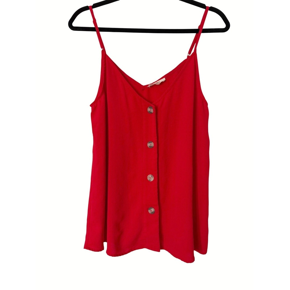 Entro Tortoise Button Front Womens L Red Camisole Tank Top Casual Boho Resort